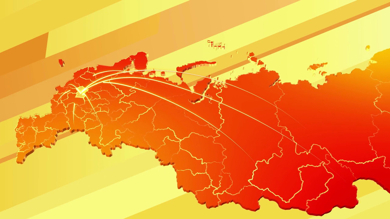 Оранжевая карта России с границами регионов и линиями, сходящимися к Москве